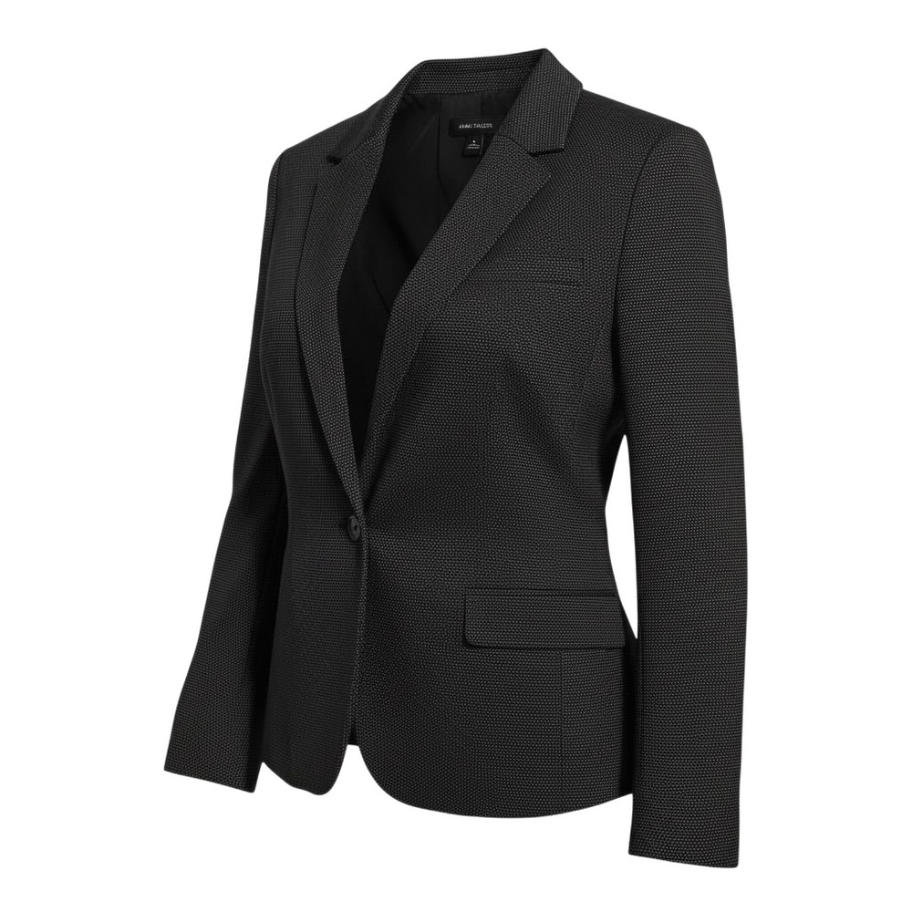 Ann Taylor Black Woven Pin Dot One Button Suit Blazer Jacket Size 14